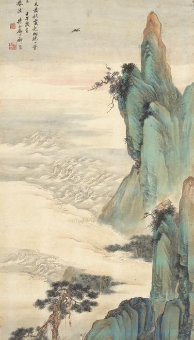 古典艺术画 高山 云 石头 树